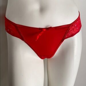 Red satin like sequin thong panty L